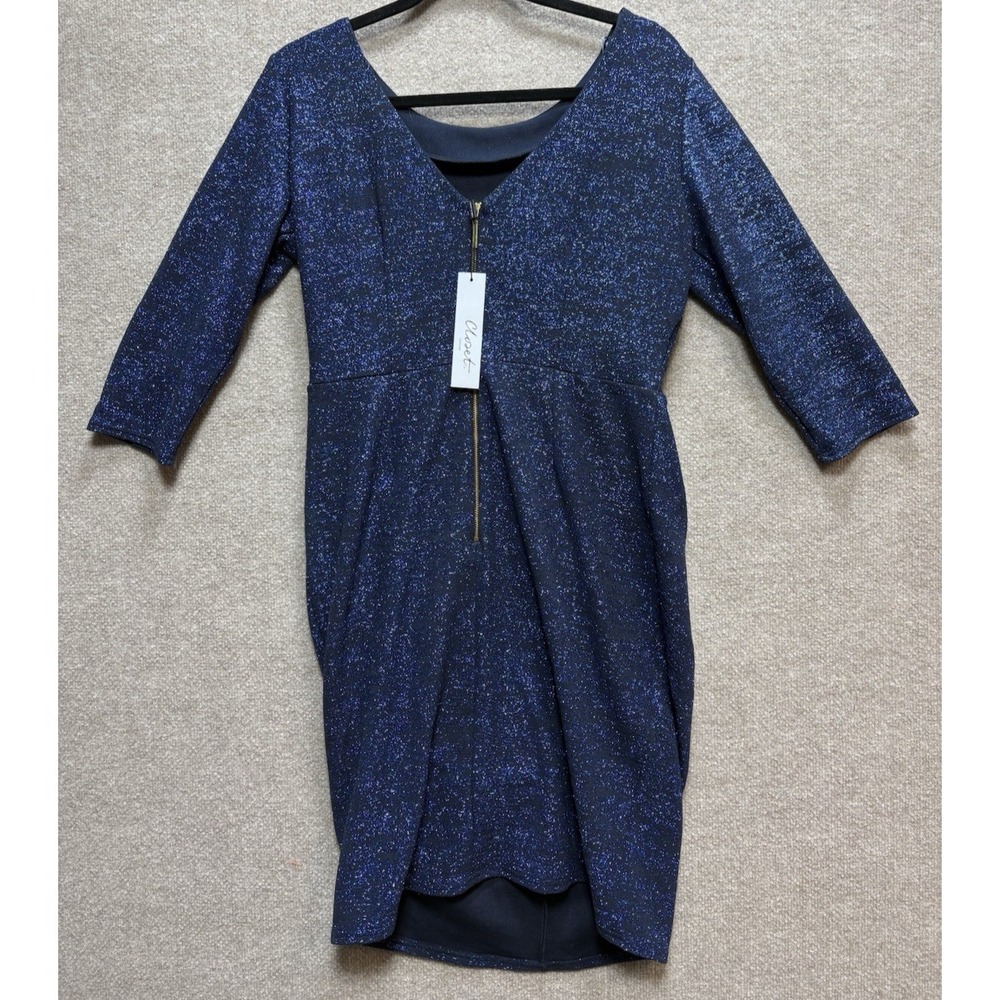 Closet London Navy Blue Sparkle Mid Length Boat Neck V-Back Dress 12 NEW